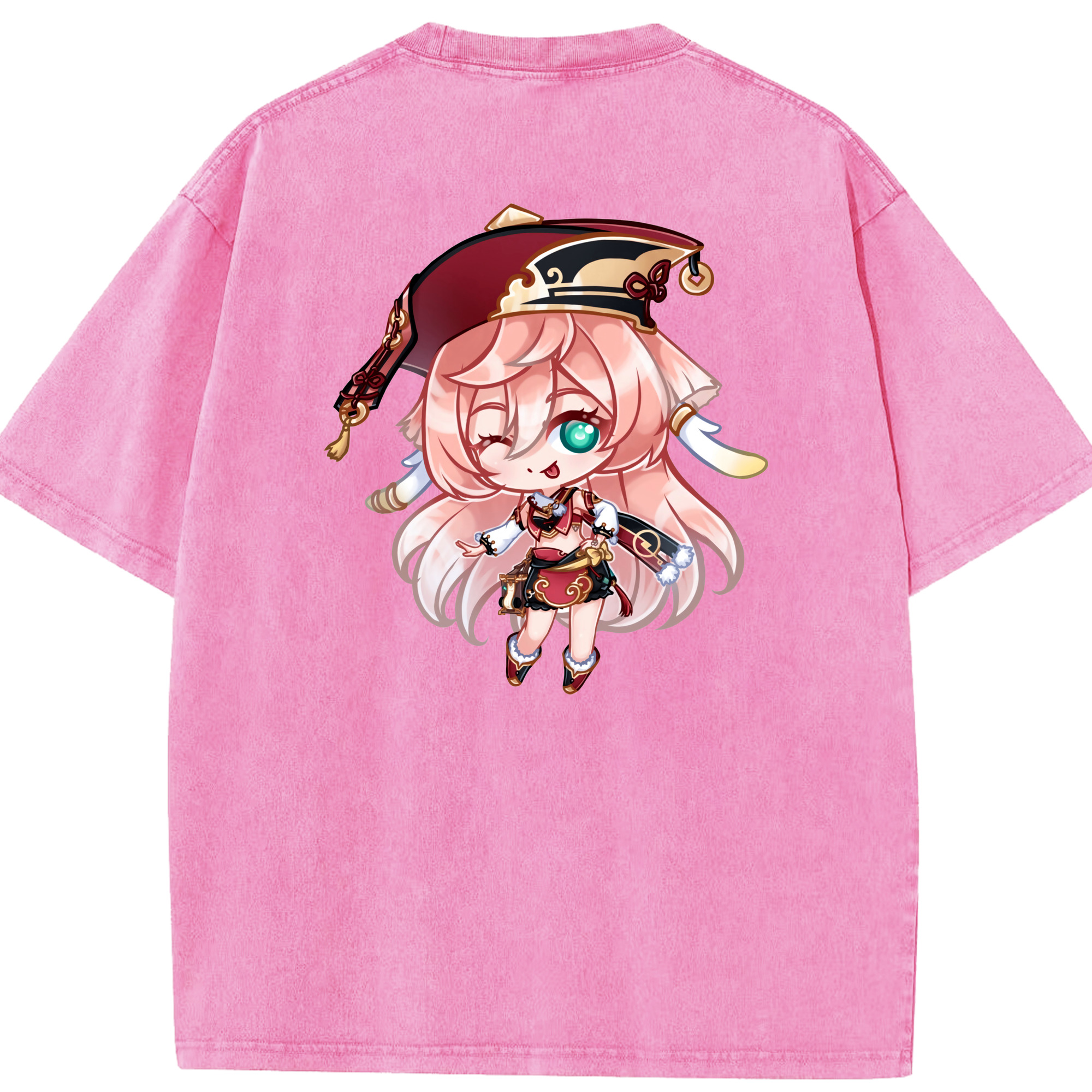 げんし神 ヤンフェイ genshin Yanfei 綿100% ヴィンテージ風 半袖Tシャツ（背面プリント）